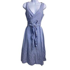 Boden Striped Blue Sleeveless Wrap Dress